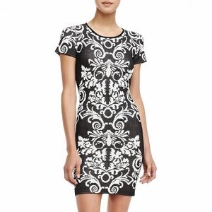 Parker Black White Knit Jacquard Bodycon Stretchy Dress